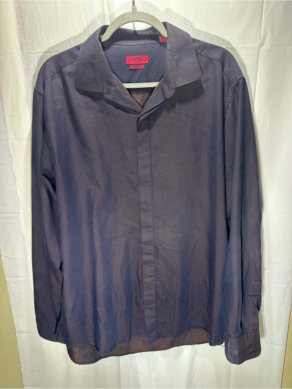 Alfani Fitted Dress Shirt Purple Black Stripe Stretch Men’s XL